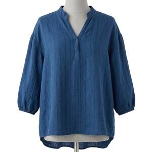 Chispa Tunic Blouse L Bluish Green Lagenlook Boho Minimalist Textured Oversized